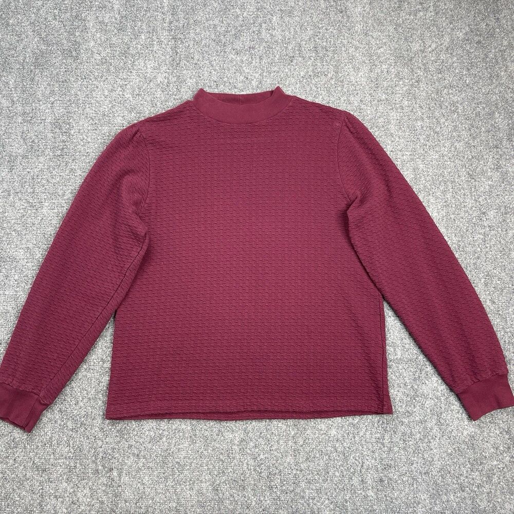 J Crew Top Womens Large Burgundy Pointelle Textured Mock Neck